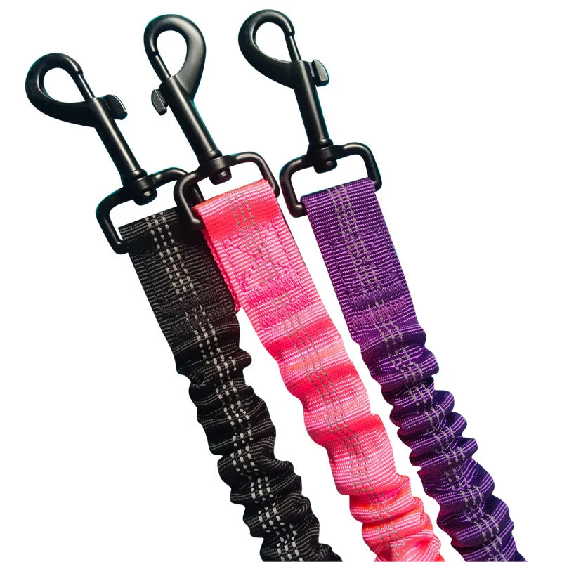 Reflective Dog Car Seat Belt with Elastic Traction Rope — Adjustable Safety Clip