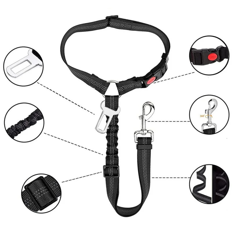 Reflective Dog & Cat Car Safety Belt — Adjustable Collar Leash with Traction Rope