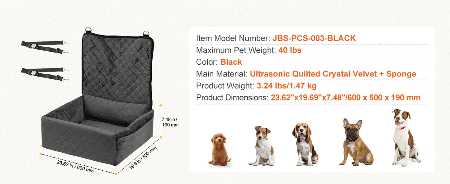 Waterproof Dog Car Booster Seat — Safety Leash Included, PP Cotton, All Sizes