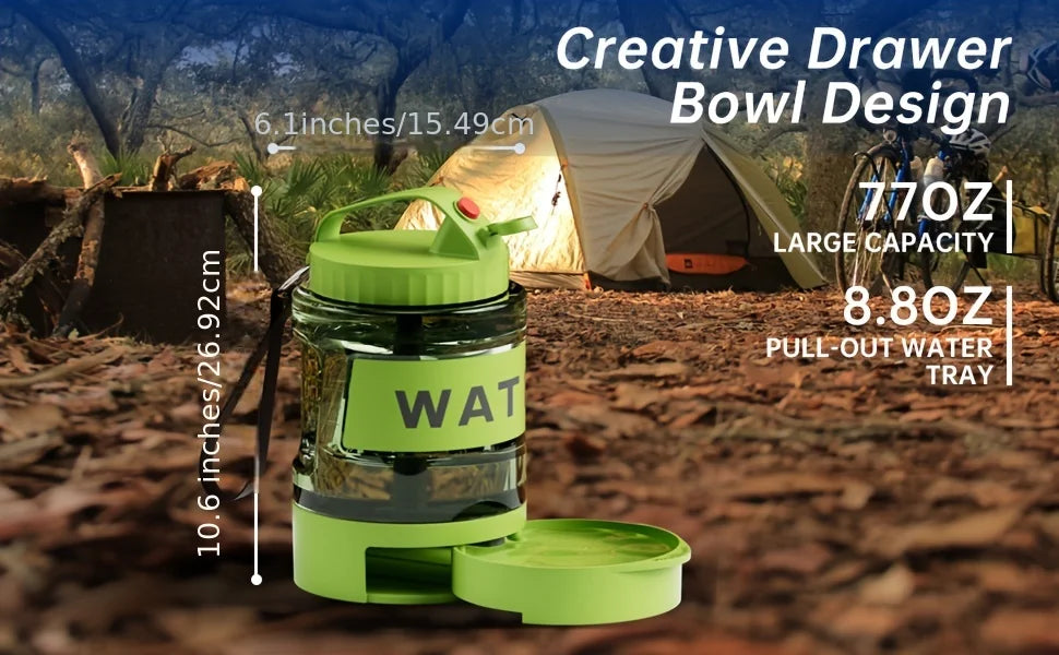 Large Dog Travel Water Bottle — 74oz Leakproof Built-In Bowl for Hiking & Camping