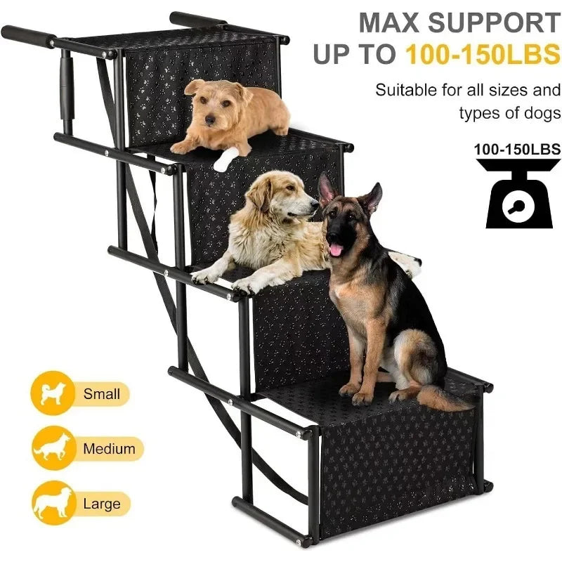 4-Step Folding Dog Car Stairs — Anti-Slip Die-Cast Metal Ramp for SUVs
