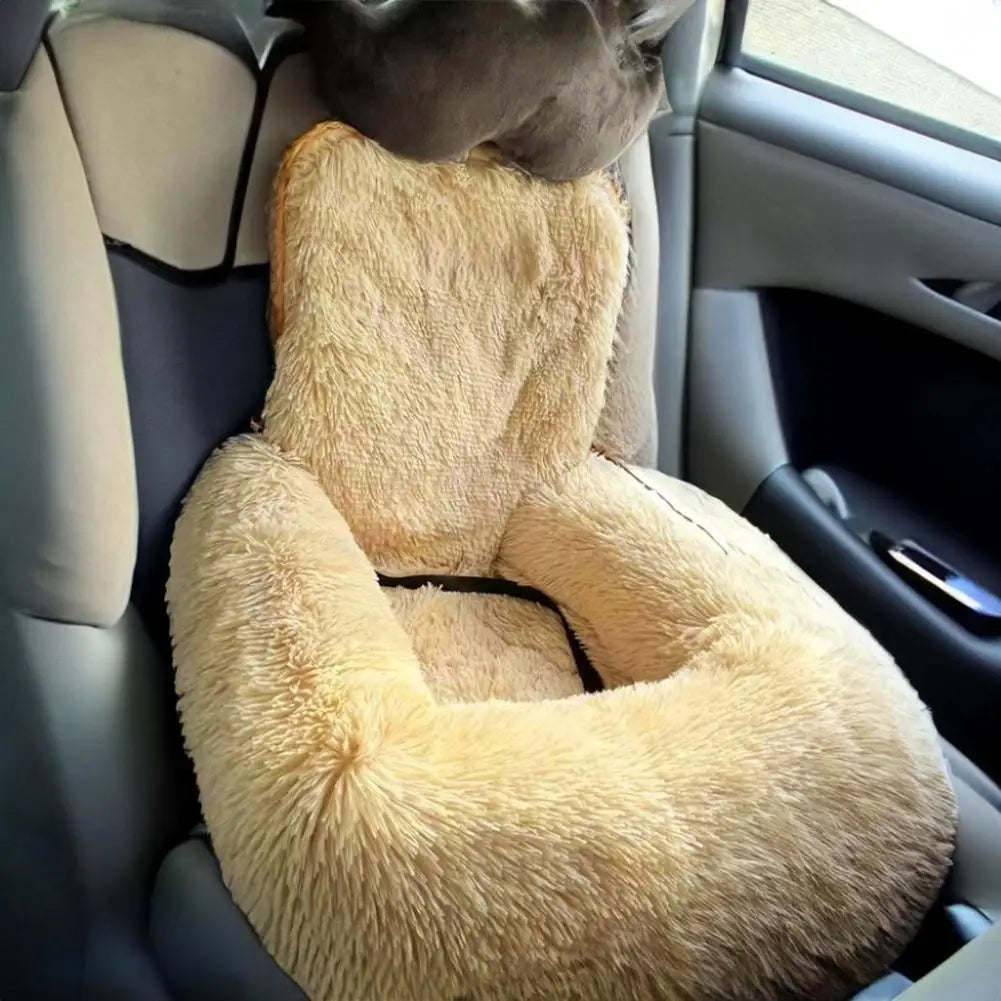 Plush Dog Booster Car Seat Bed — Washable Detachable Cushion, Multiple Sizes