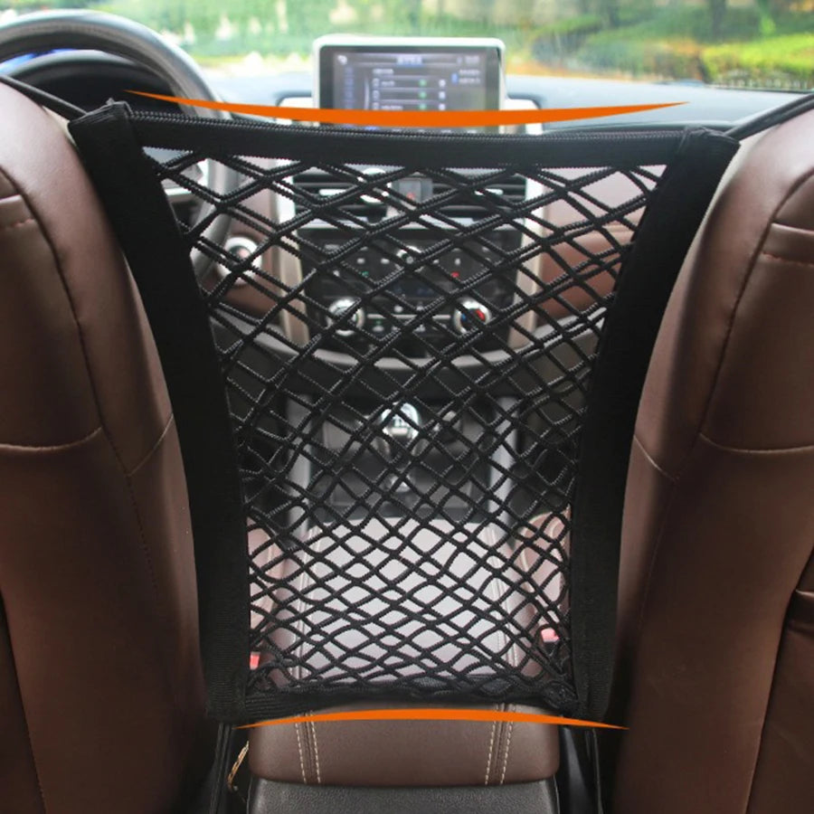 Dog Car Barrier Net with Auto-Open Mesh & Storage Bag — Back Seat Guard