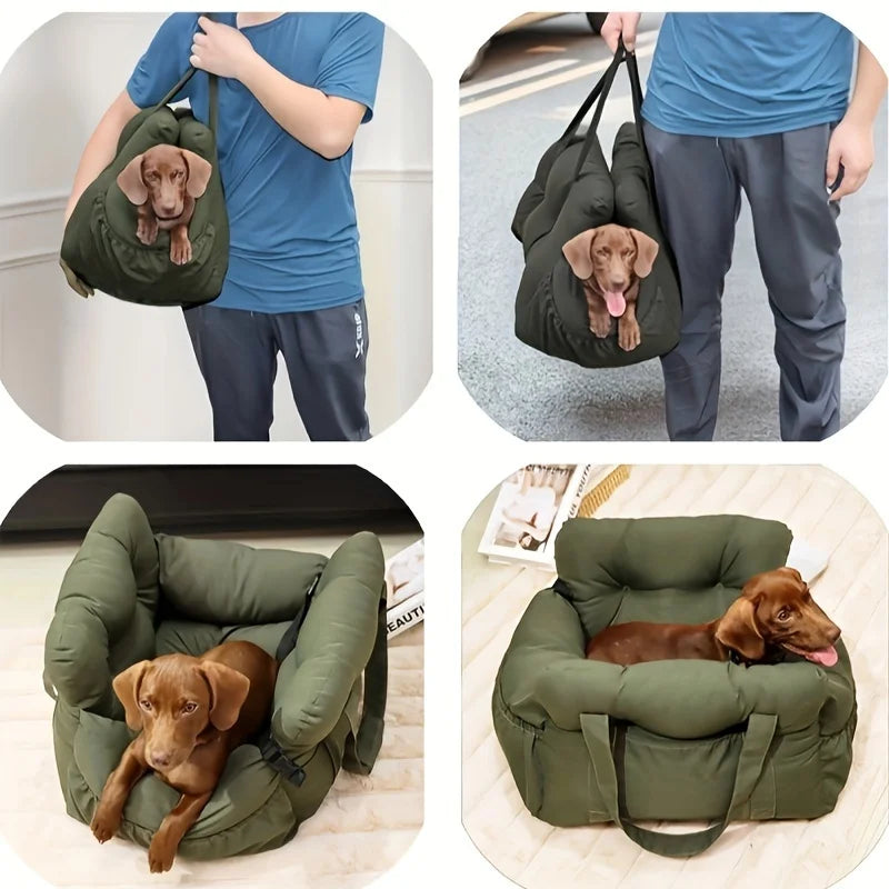 Dog Car Seat with Safety Belt — Non-Slip Washable Travel Carrier, All Sizes