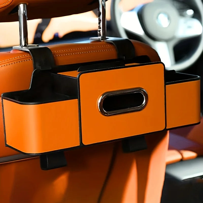 Car Seat Organizer with Cup Holder & ABS Tissue Box — Durable, All Cars