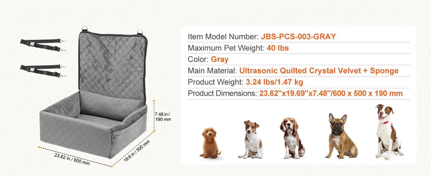Waterproof Dog Car Booster Seat — Safety Leash Included, PP Cotton, All Sizes