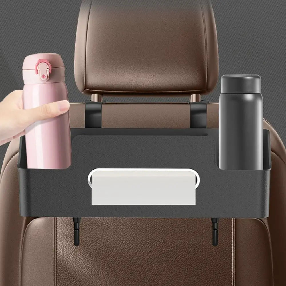 Car Headrest Organizer with Cup Holder & Phone Stand — Multi-Pocket Hanging Bag