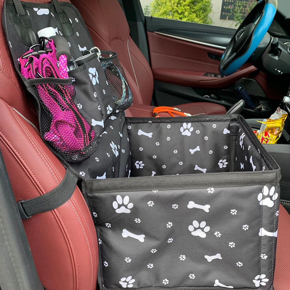 Compact Dog Booster Car Seat with Storage Pockets — Scratch-Proof