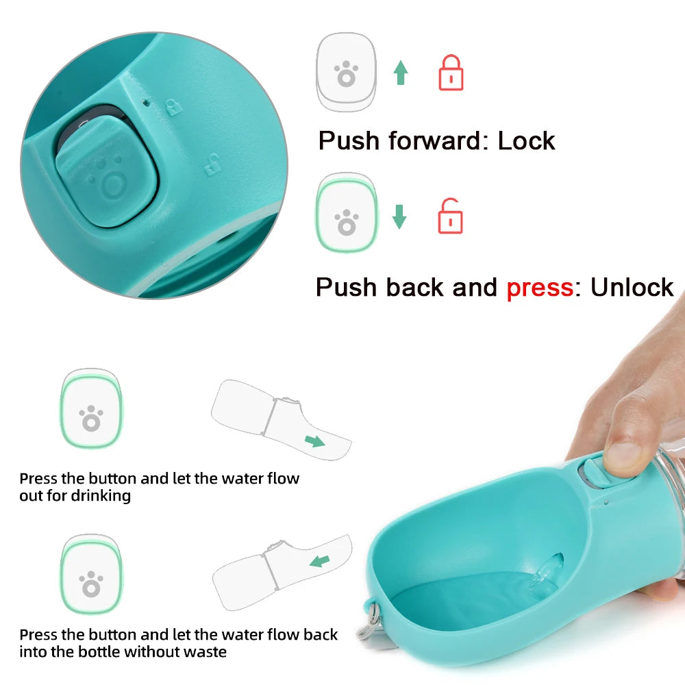 Portable Dog Water Bottle with Flip Bowl — Leakproof, 18 Colors Available