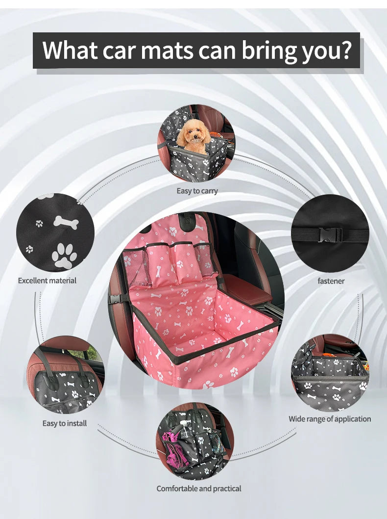 Compact Dog Booster Car Seat with Storage Pockets — Scratch-Proof