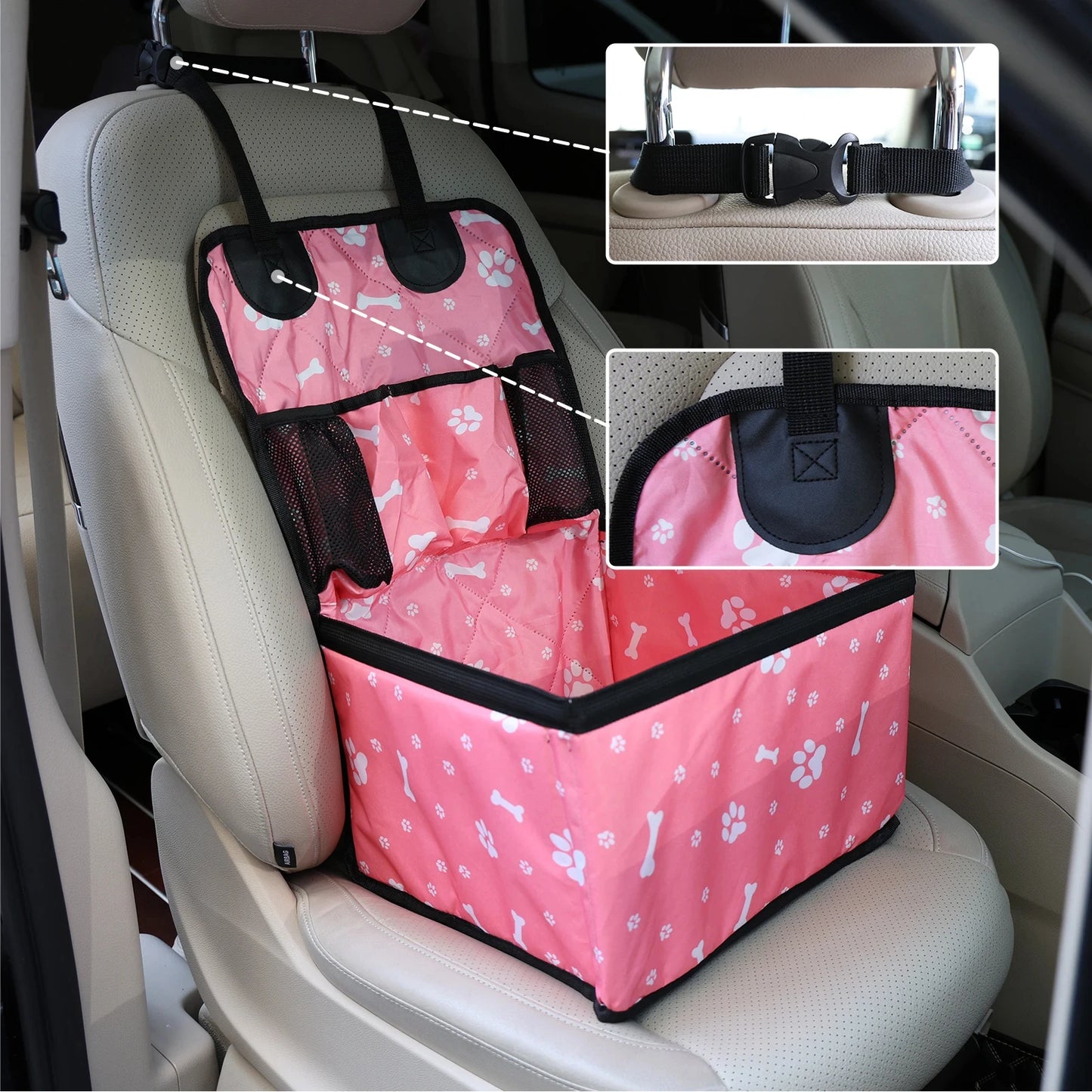 Dog Car Booster Seat with Storage Pockets — Scratch-Proof, Small & Medium Dogs