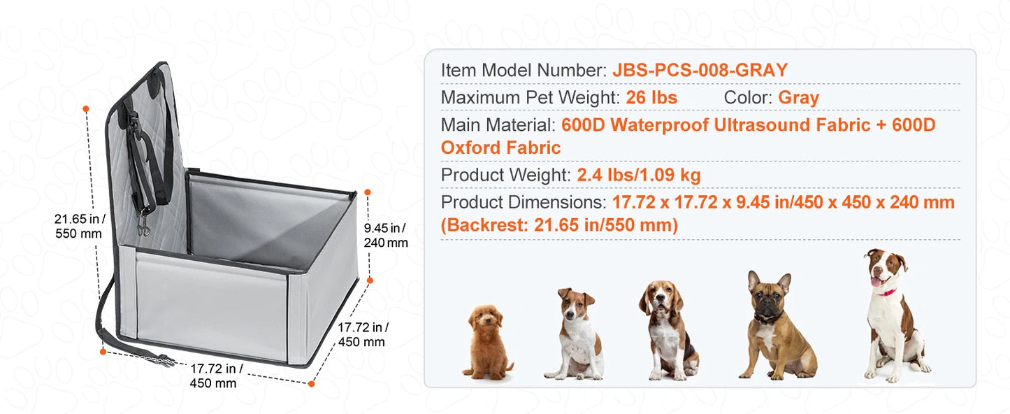 Waterproof Dog Car Booster Seat — Safety Leash Included, PP Cotton, All Sizes