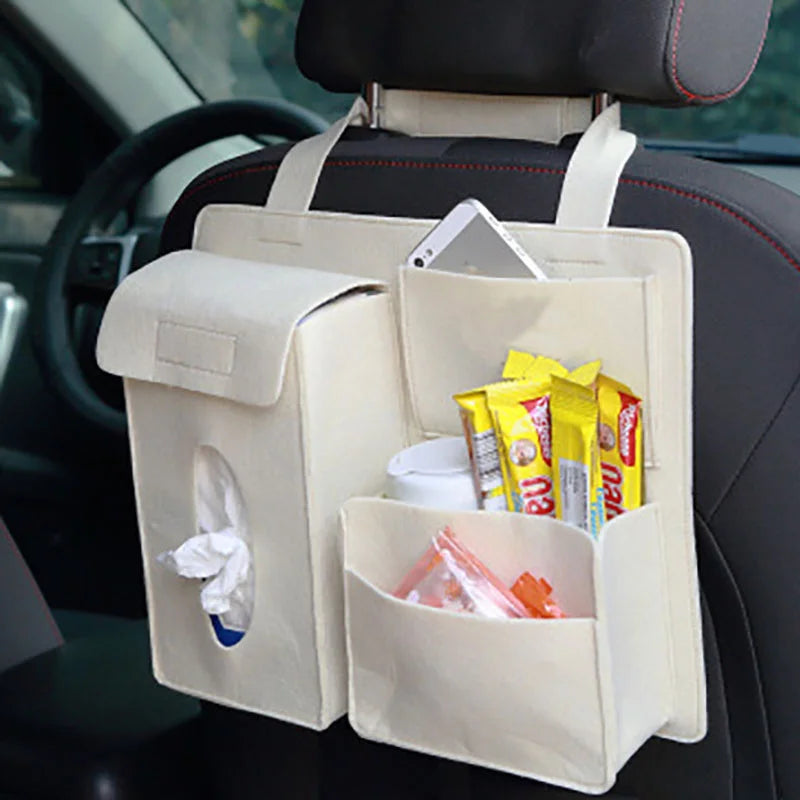 Car Backseat Storage Organizer — Tissue Holder, Phone Pocket & Trash Can