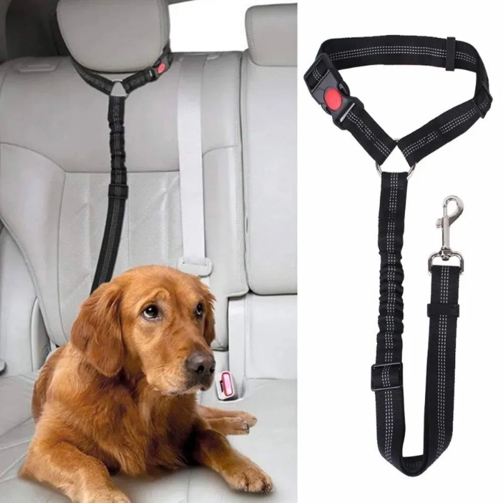 2-in-1 Dog Car Seat Belt with Headrest Restraint — Reflective Safety Leash