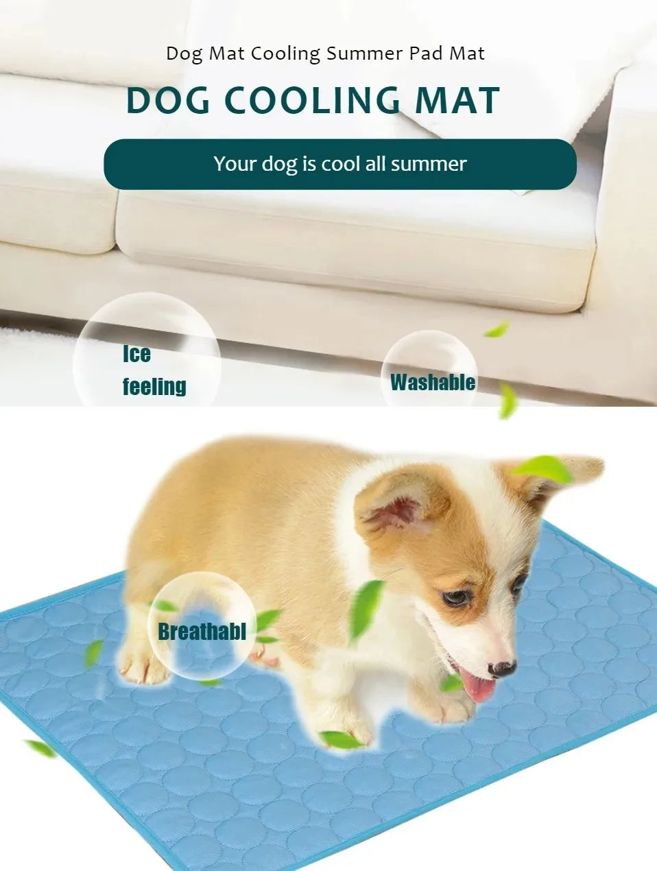 Dog Cooling Mat — Ice Pad for Small & Large Dogs, Summer Car & Home Use