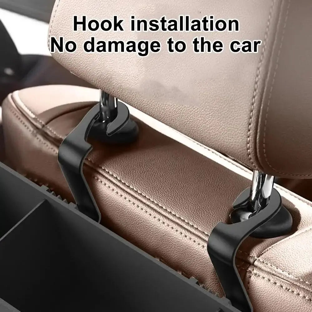 Car Headrest Organizer with Cup Holder & Phone Stand — Multi-Pocket Hanging Bag