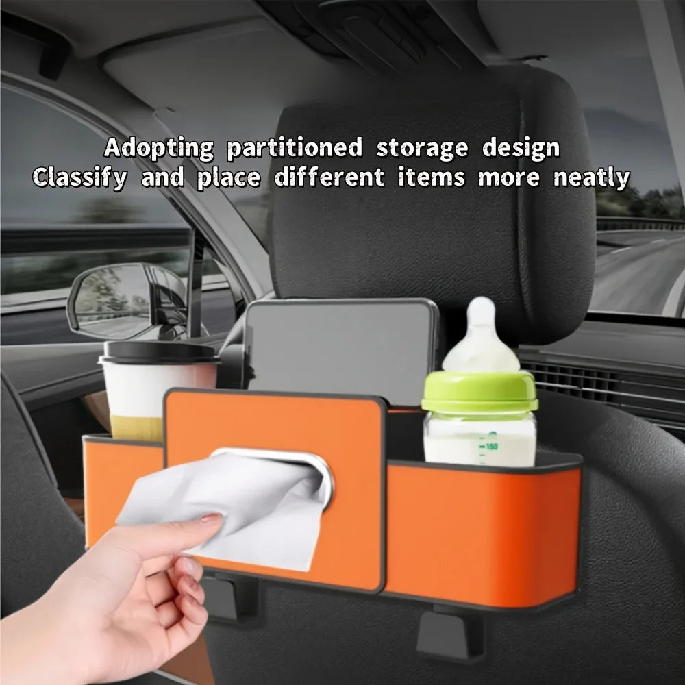 Car Seat Organizer with Cup Holder & ABS Tissue Box — Durable, All Cars