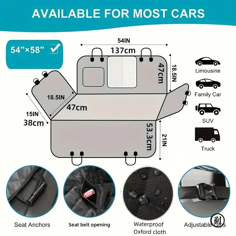 Upgraded Dog Car Seat Hammock — Waterproof Scratch-Resistant Back Seat Cover