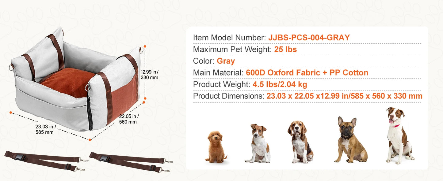 Waterproof Dog Car Booster Seat — Safety Leash Included, PP Cotton, All Sizes
