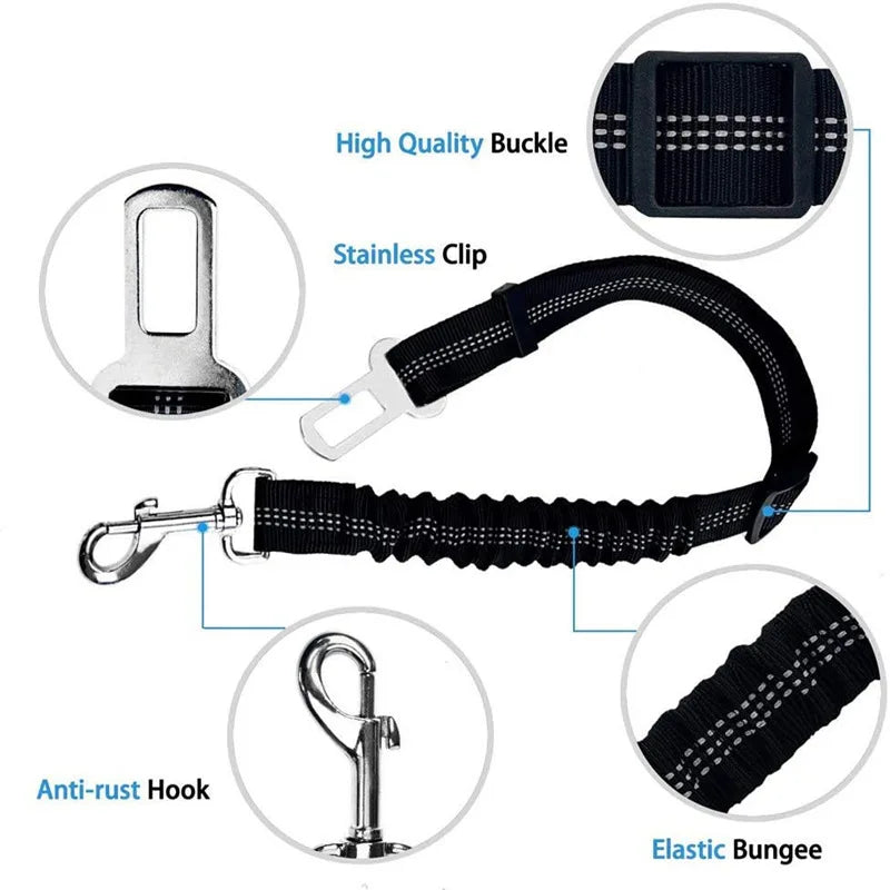 Premium Dog & Cat Car Safety Belt — Reflective Adjustable Traction Collar