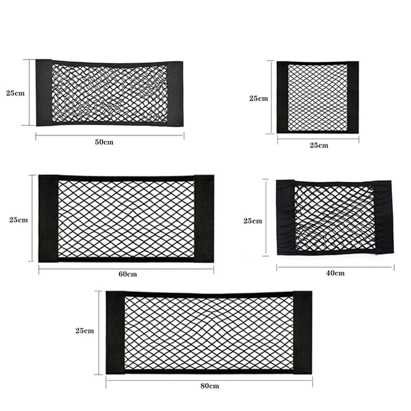 Car Seat Back Mesh Organizer — Elastic Net Pocket, Universal Sticker Mount