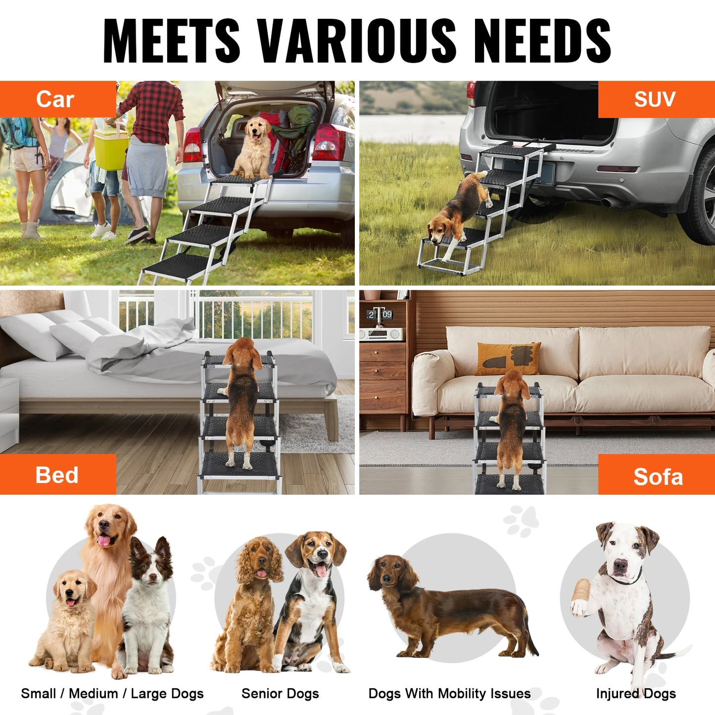 Folding Dog Car Steps — Lightweight Aluminum, Holds Up to 150 lbs