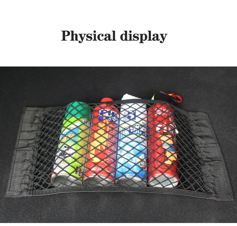 Car Seat Back Mesh Organizer — Elastic Net Pocket, Universal Sticker Mount