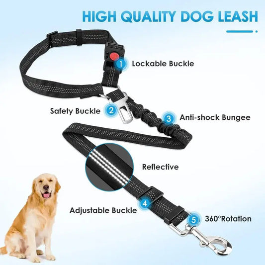 Reflective Dog & Cat Car Safety Belt — Adjustable Collar Leash with Traction Rope