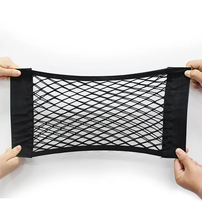 Car Seat Back Mesh Organizer — Elastic Net Pocket, Universal Sticker Mount