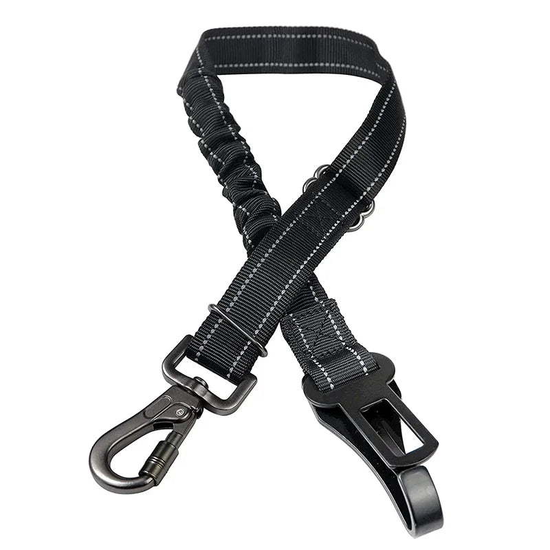 Heavy-Duty Reflective Dog Car Safety Leash — Adjustable Nylon Harness Belt