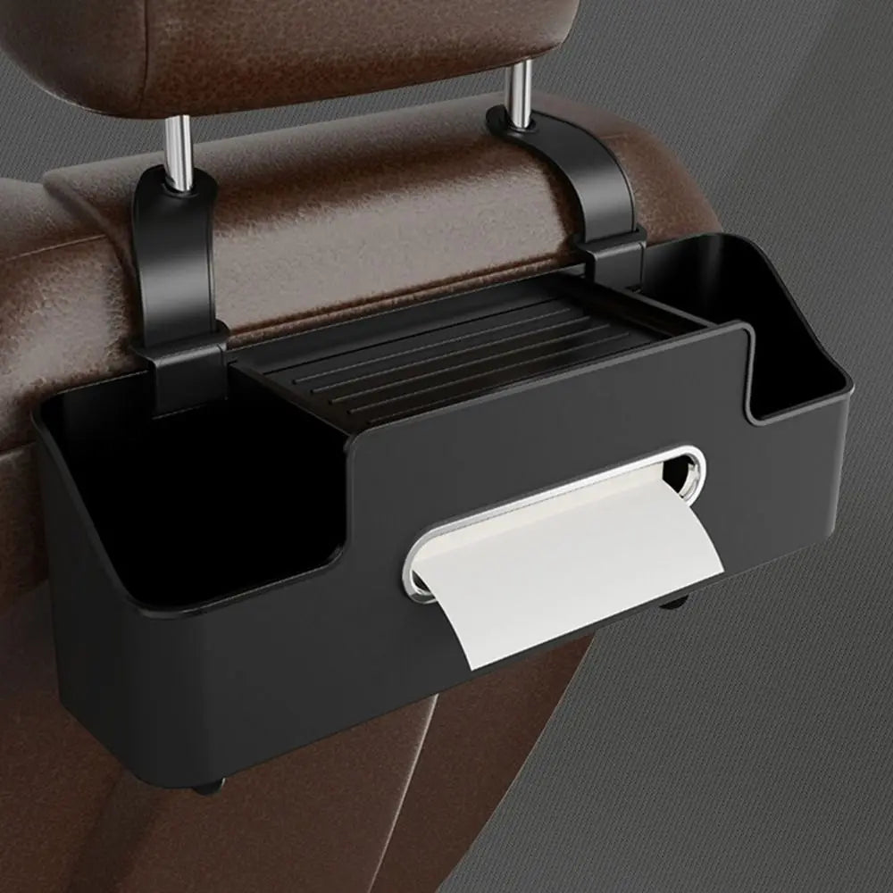 Car Headrest Organizer with Cup Holder & Phone Stand — Multi-Pocket Hanging Bag