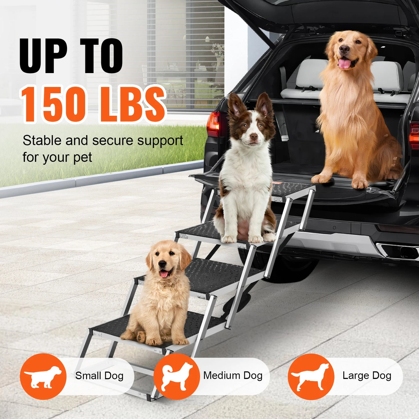 Folding Dog Car Steps — Lightweight Aluminum, Holds Up to 150 lbs
