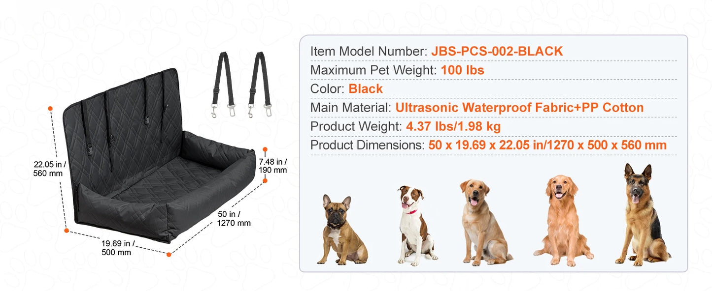 Waterproof Dog Car Booster Seat — Safety Leash Included, PP Cotton, All Sizes