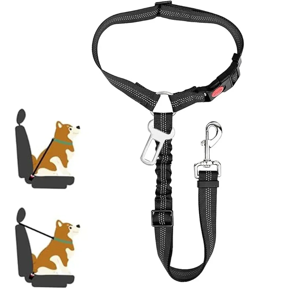 2-in-1 Dog Car Seat Belt with Headrest Restraint — Reflective Safety Leash