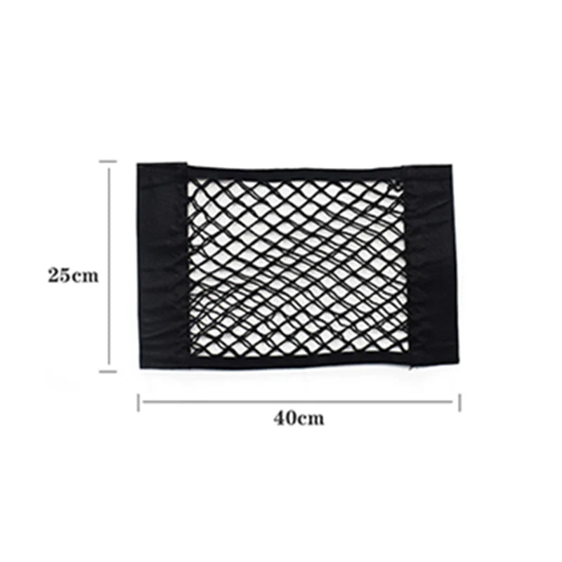 Car Seat Back Mesh Organizer — Elastic Net Pocket, Universal Sticker Mount