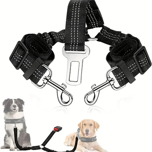 Dual Dog Car Safety Belt with Shock Absorber — For Two Dogs