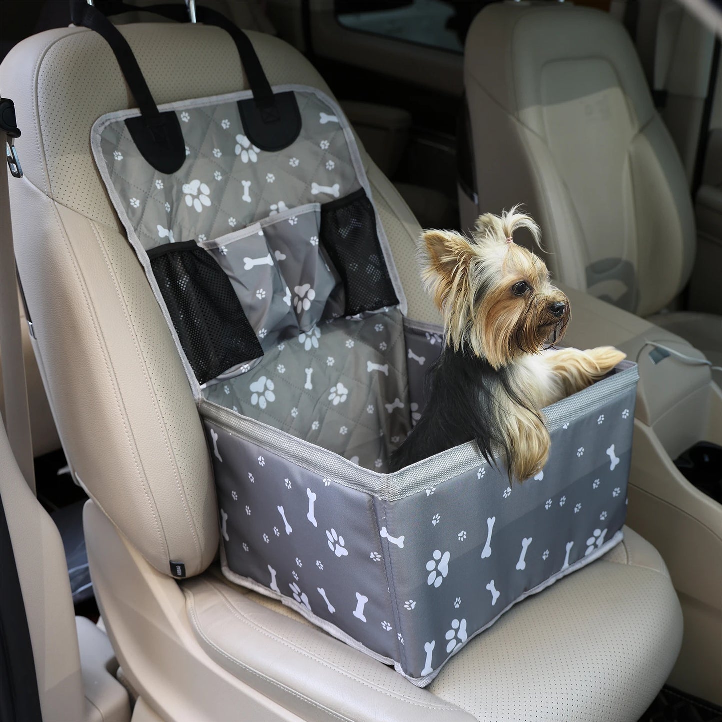 Portable Dog Car Booster Seat Carrier — Front Seat Travel Basket with Storage