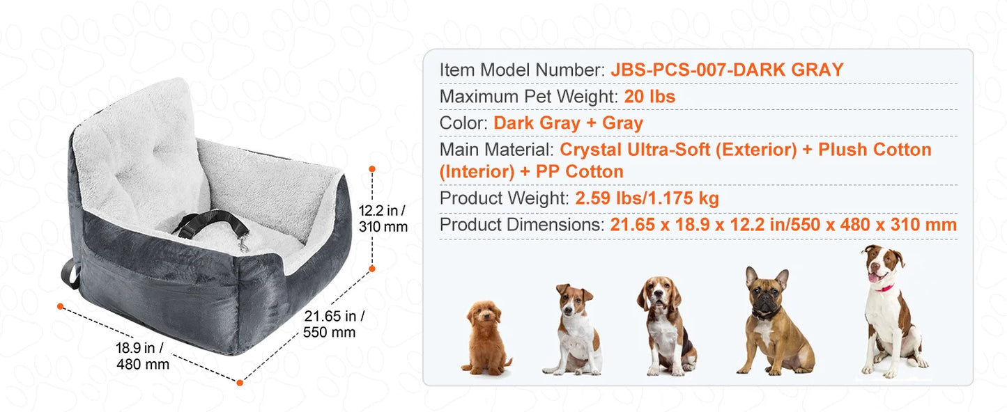 Waterproof Dog Car Booster Seat — Safety Leash Included, PP Cotton, All Sizes