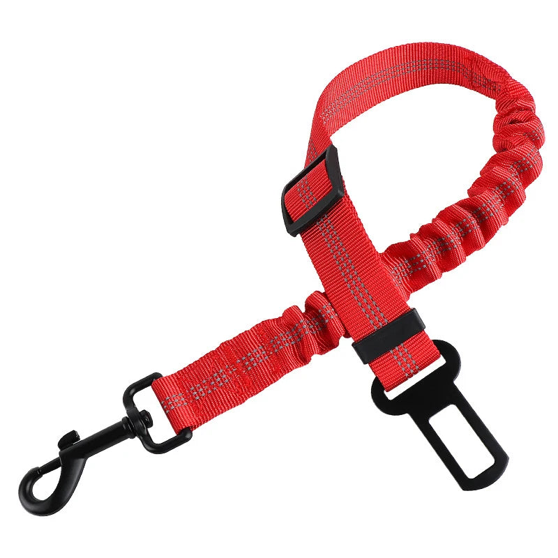 Reflective Dog Car Seat Belt with Elastic Traction Rope — Adjustable Safety Clip