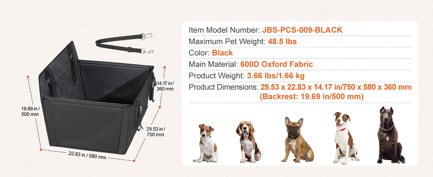 Waterproof Dog Car Booster Seat — Safety Leash Included, PP Cotton, All Sizes