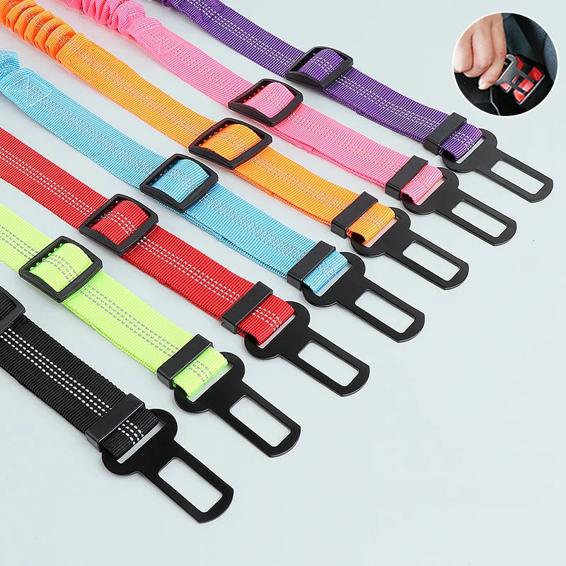 Reflective Dog Car Seat Belt with Elastic Traction Rope — Adjustable Safety Clip