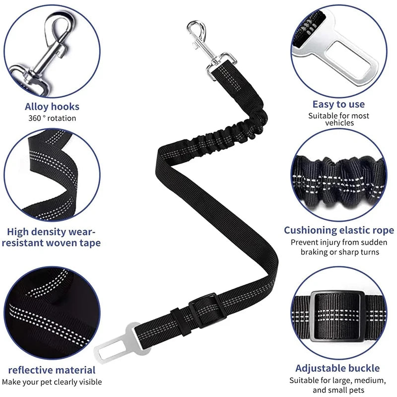 Nylon Dog Seat Belt Harness with Bungee Buffer — Reflective, Multiple Sizes