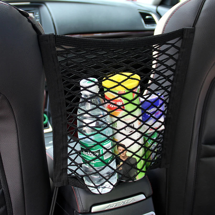 Dog Car Barrier Net with Auto-Open Mesh & Storage Bag — Back Seat Guard