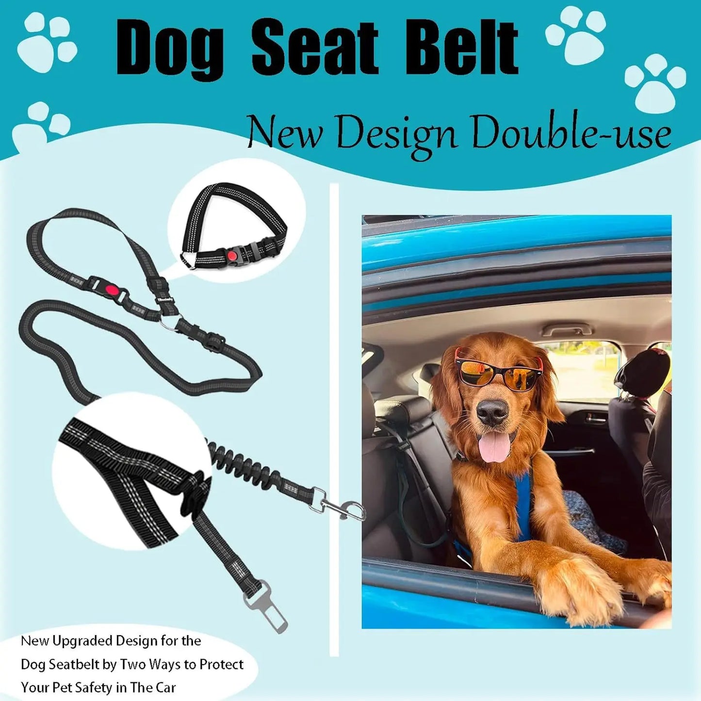 Adjustable Dog Car Seat Belt with Bungee Shock Buffer — 3 Sizes