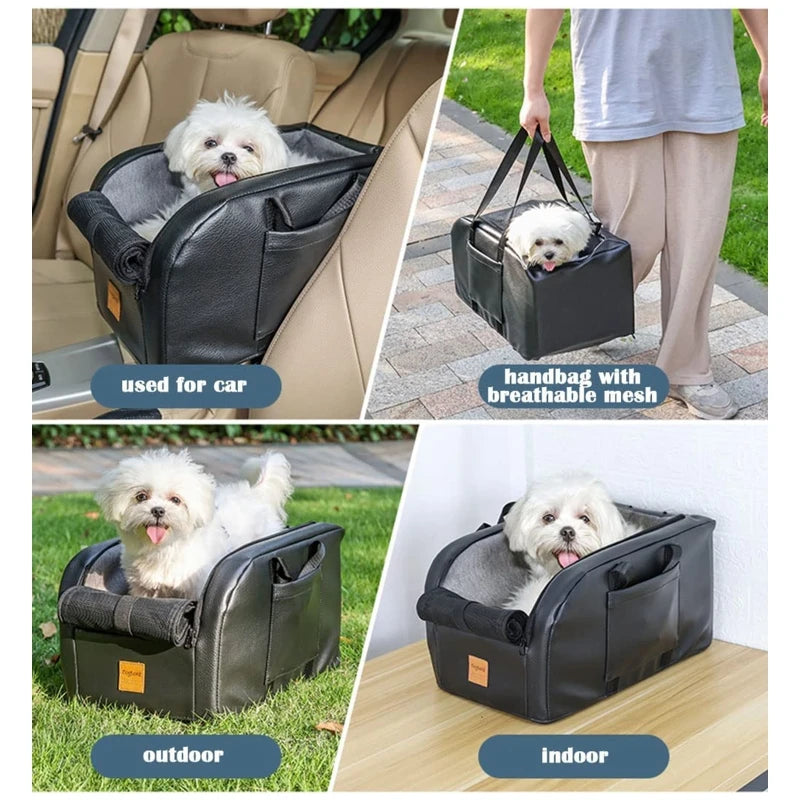Small Dog Car Console Booster Seat — Removable Cushion, Breathable Mesh