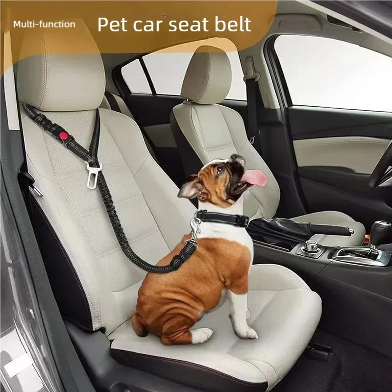 Reflective Dog & Cat Car Safety Belt — Adjustable Collar Leash with Traction Rope