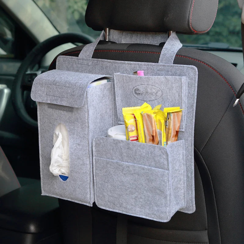 Car Backseat Storage Organizer — Tissue Holder, Phone Pocket & Trash Can