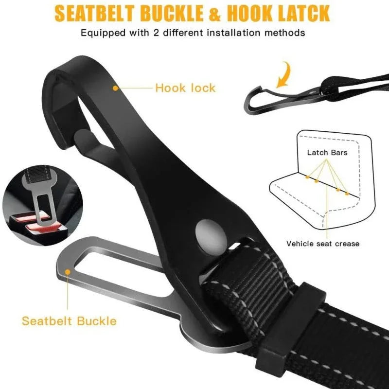 Heavy-Duty Reflective Dog Car Safety Leash — Adjustable Nylon Harness Belt