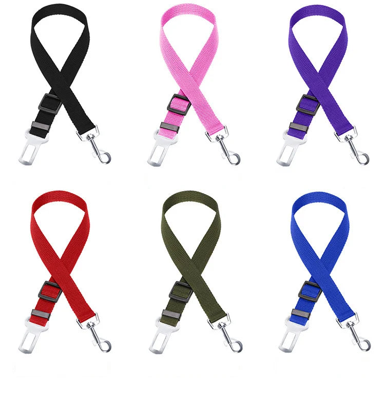 Reflective Dog Car Seat Belt with Elastic Traction Rope — Adjustable Safety Clip