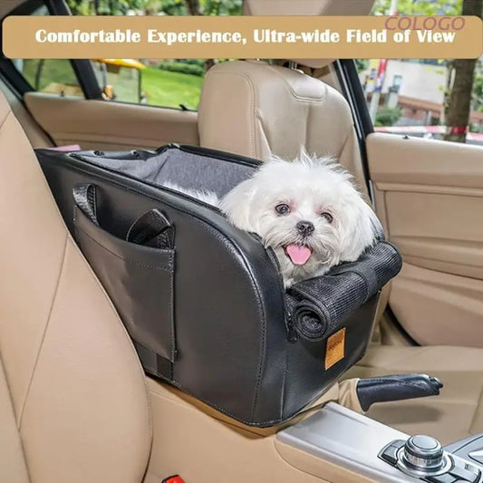Small Dog Car Console Booster Seat — Removable Cushion, Breathable Mesh
